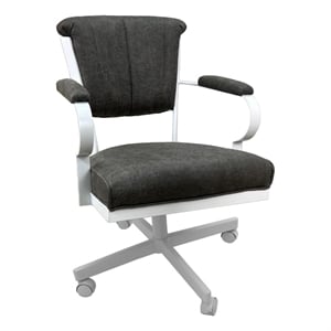 Pemberly Row Swivel Fabric & Metal Caster Dining Chair in Northwest White