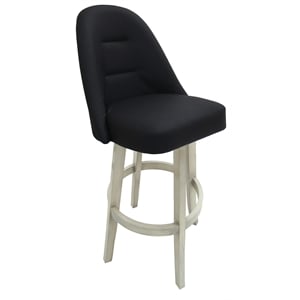 Pemberly Row Swivel Wood Bar Stool 34&quot in Black Vinyl with White Frame