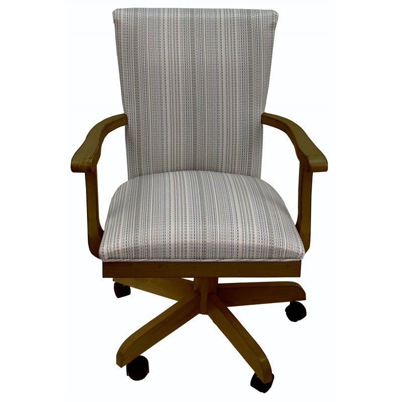 Pemberly Row Swivel Solid Wood Dining Caster Chair on Wheels in Natural