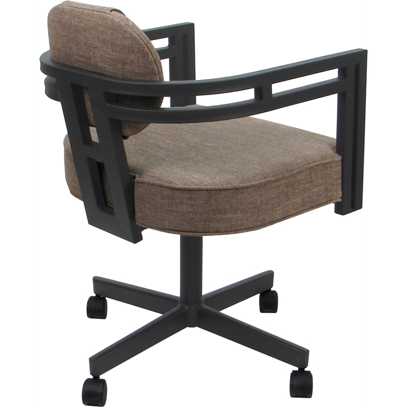 Pemberly Row Swivel Metal Dining Caster Chair in Beige Fabric with Gray Frame