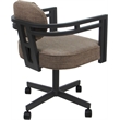 Pemberly Row Swivel Metal Dining Caster Chair in Beige Fabric with Gray Frame