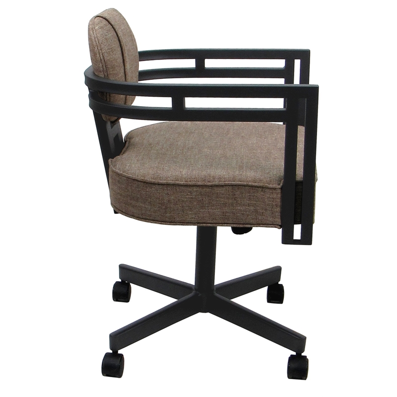 Pemberly Row Swivel Metal Dining Caster Chair in Beige Fabric with Gray Frame