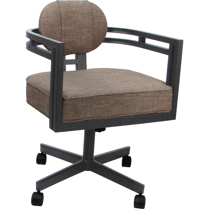 Pemberly Row Swivel Metal Dining Caster Chair in Beige Fabric with Gray Frame
