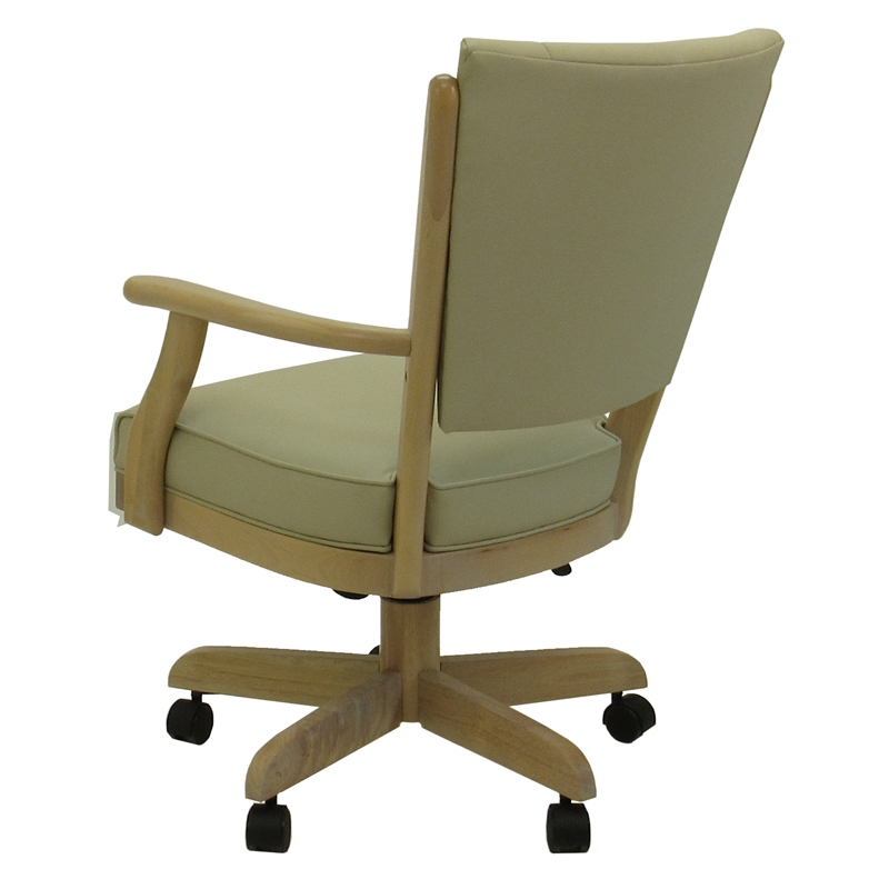 Pemberly Row Swivel Caster Solid Wood Dining Chair in Ocean Beige Vinyl