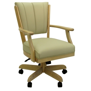 Pemberly Row Swivel Caster Solid Wood Dining Chair in Ocean Beige Vinyl