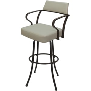 Pemberly Row 34&quot Swivel Metal Bar Stool in Ocean Beige Vinyl with Brown Frame