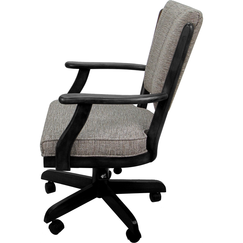 Pemberly Row Swivel Caster Solid Wood Dining Chair in Jetty June Tan Fabric