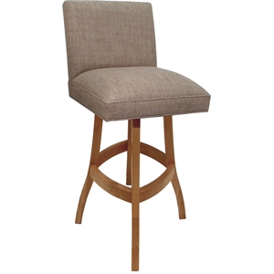 Pemberly Row Wood Bar Stool 34&quot in Basin Beige Fabric with Honey Frame
