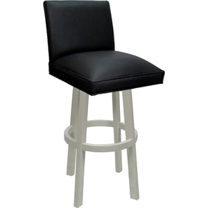 Pemberly Row Swivel Wood Counter Stool 26&quot in Black Vinyl with White Base