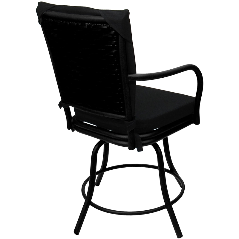 Pemberly Row Patio Swivel Dining Chair in Black Fabric with Black Frame