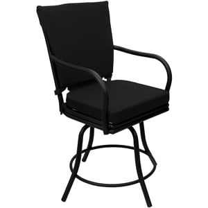 Pemberly Row Patio Swivel Dining Chair in Black Fabric with Black Frame