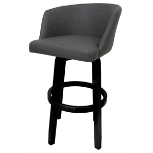 Pemberly Row Swivel Wood Bar Stool 34&quot in Charcoal Vinyl with Black Frame