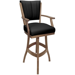 Pemberly Row Leather Counter Solid Wood Bar Stool 26&quot in Black with Cashew Frame