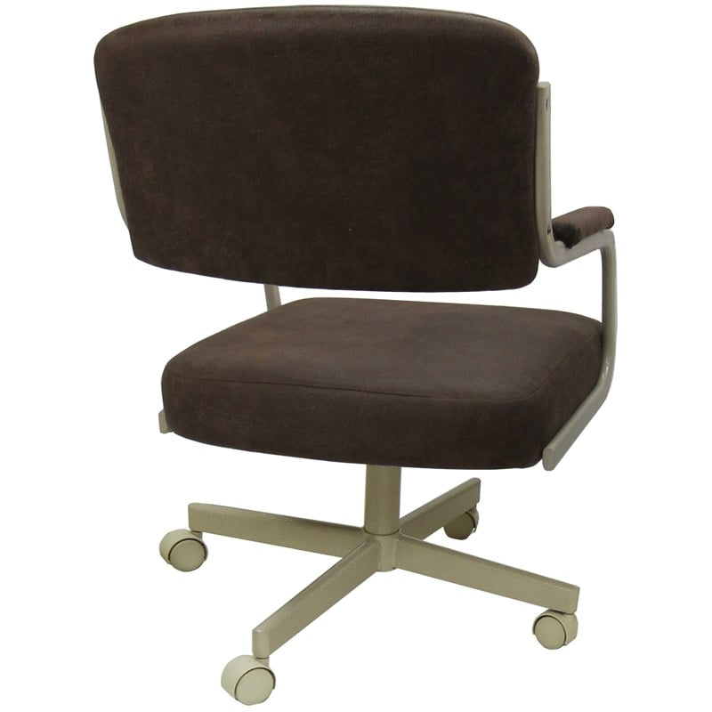 Pemberly Row Swivel Metal Caster Dining Chair in Whiskey Brown with Beige Frame