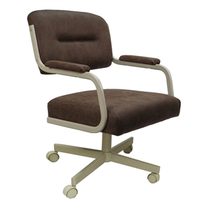 Pemberly Row Swivel Metal Caster Dining Chair in Whiskey Brown with Beige Frame