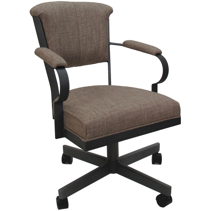 Pemberly Row Swivel Tilt Metal Caster Chair in Beige Fabric with Gray Frame