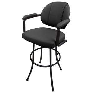 Pemberly Row 30&quot Vinyl Upholstered Swivel Bar Stool in Dark Gray & Black
