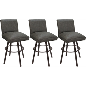 Pemberly Row 3Pc Swivel Counter Stools 26&quot in Charcoal Fabric w/ Brown Frame