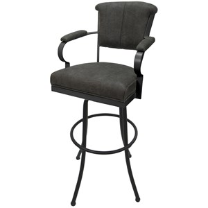 Pemberly Row 34&quot Swivel Metal Bar Stool in Charcoal Fabric with Gray Frame