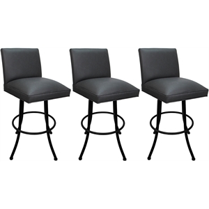 Pemberly Row Set of 3 Swivel Metal Stools 34&quot in Gray Vinyl with Black Frame