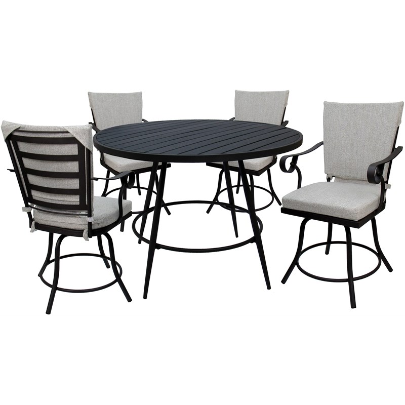 Pemberly Row Patio Dining Set in White Linen Fabric with Black Frame