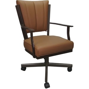 Pemberly Row Leather Dining Caster Chair Swivel Tilt in Brown with Brown Frame