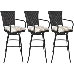 Pemberly Row Set of 3 Bar Stools 30&quot with Arms in White Fabric with Gray Frame