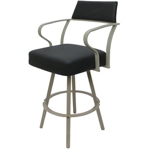 Pemberly Row Swivel Counter 26&quot Metal Bar Stool in Gray Vinyl with Beige Frame