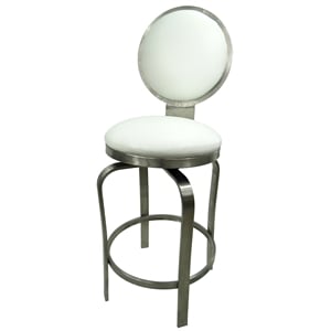 Pemberly Row 26&quot Contemporary Stainless Steel Swivel Counter Stool in White