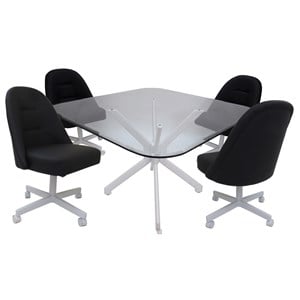 Pemberly Row Set w/ Caster Chairs in Clear Glass & Black Vinyl w/ White Frame