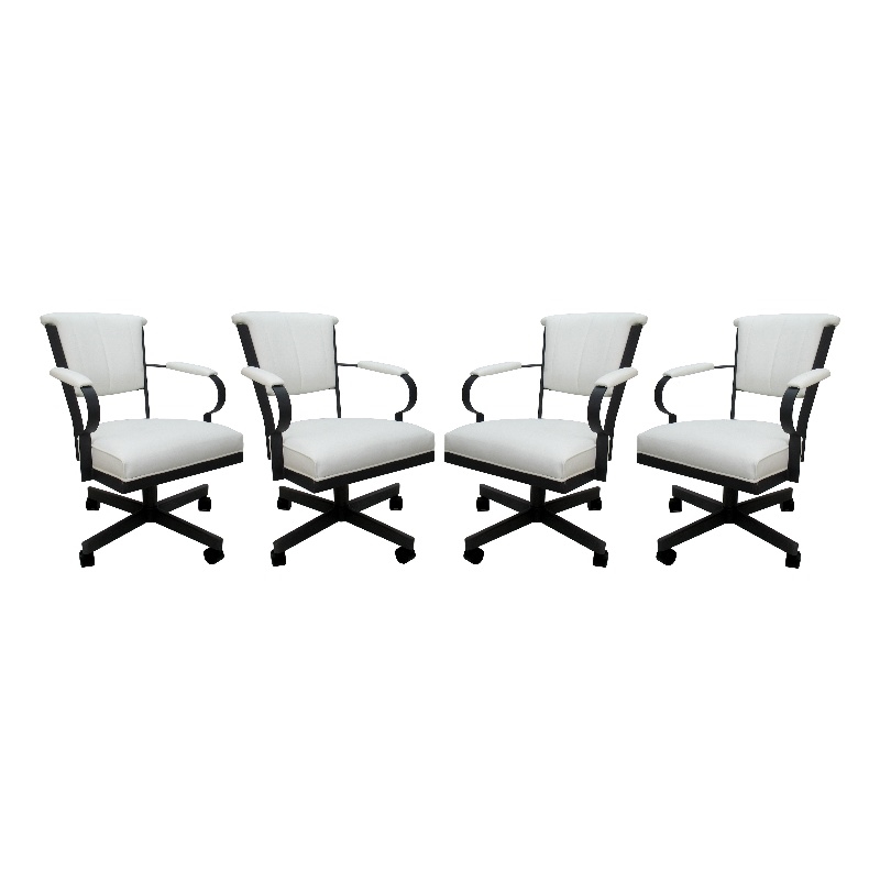 Pemberly Row Set of 4 Swivel Metal Caster Dining Chairs with Vinyl Upholstery