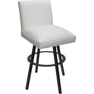 Pemberly Row Swivel Metal Bar Stool 30&quot in White Vinyl with Gray Frame