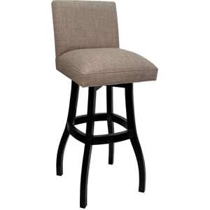 Pemberly Row Wood Bar Stool 34&quot in Basin Beige Fabric with Black Frame