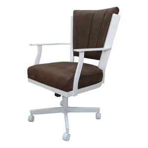 Pemberly Row Swivel Dining Caster Chair in Whiskey Tobacco Fabric w/ White Frame
