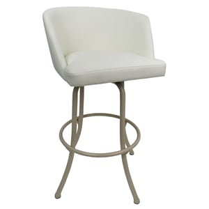 Pemberly Row Swivel Metal Bar Stool 34&quot in Snow White Vinyl with Beige Frame