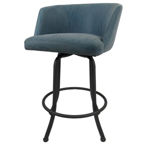 Pemberly Row Swivel Metal Bar Stool 34&quot in Topaz Turquoise Vinyl with Grey Frame