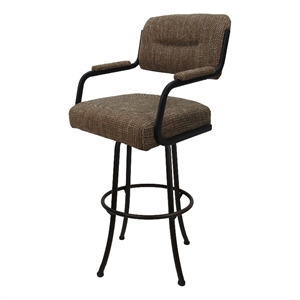 Pemberly Row Swivel Metal Bar Stool 30&quot in Checkered Fabric with Brown Frame