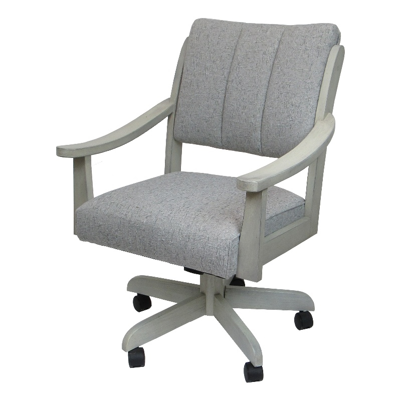 Pemberly Row Caster Solid Wood Dining Chair in Slate Fabric with Wood Frame