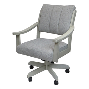 Pemberly Row Caster Solid Wood Dining Chair in Slate Fabric with Wood Frame