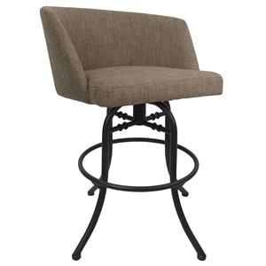 Pemberly Row Swivel Tilt Metal Bar Stool 30&quot in Beige Fabric with Black Frame
