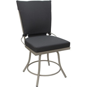 Pemberly Row Patio Dining Chair Armless in Dark Gray Fabric with Beige Frame