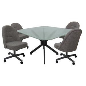 Pemberly Row Dinette Swivel Caster Chairs w/ Crackle Glass in Grey w/ Grey Frame