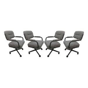 Pemberly Row Set of 4 Swivel Caster Dining Chairs in Grey Fabric with Grey Frame