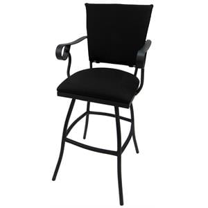 Pemberly Row Swivel 30&quot Bar Stool with Arms in Black Fabric with Black Frame