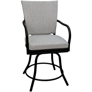 Pemberly Row Patio Dining Chair with Arms in White Linen Fabric with Black Frame