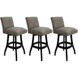 Pemberly Row Set of 3 Swivel Bar Stools 30&quot in Cocoa Fabric with Black Frame