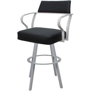 Pemberly Row Swivel Extra Tall 34&quot Metal Stool in Black Vinyl with White Frame