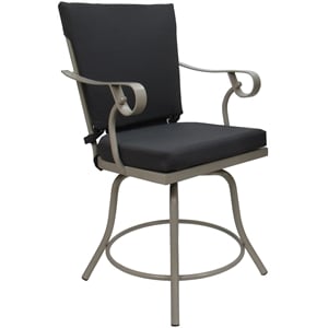 Pemberly Row Patio Dining Chair in Dark Gray Linen Fabric with Beige Frame