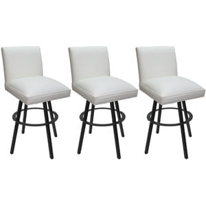 Pemberly Row Set of 3 Swivel Metal Bar Stools 30&quot in White Vinyl with Gray Frame