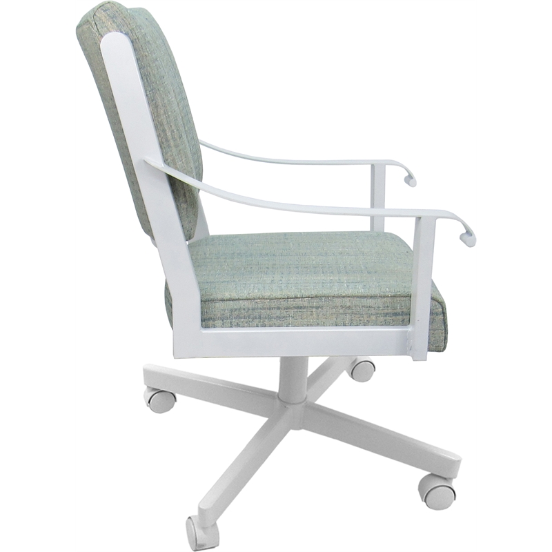 Pemberly Row Dining Caster Chair Tilt in Aquatint Teal Fabric w/ White Frame